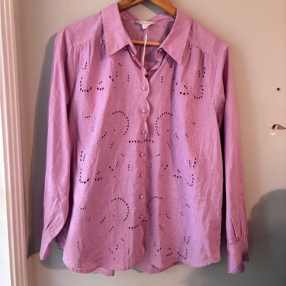 NWT Jennifer & Grace Lavender Long Sleeve Eyelet Top Large